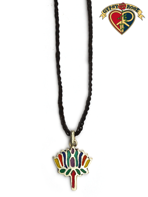 Seven Chakra Lotus Stone Powder Inlay And Metal Pendant On Braided Cord Necklace