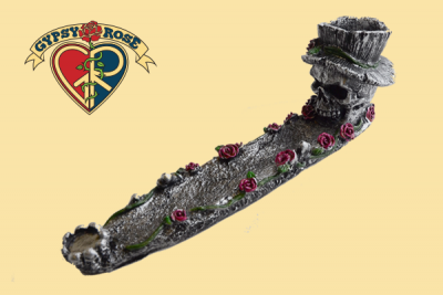 Skull With Roses Incense Burner w/L.E.D. Eyes